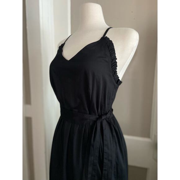 LOFT Black Pleated Summer Dress w/Fabric Belt sz 6 - Picture 3 of 16